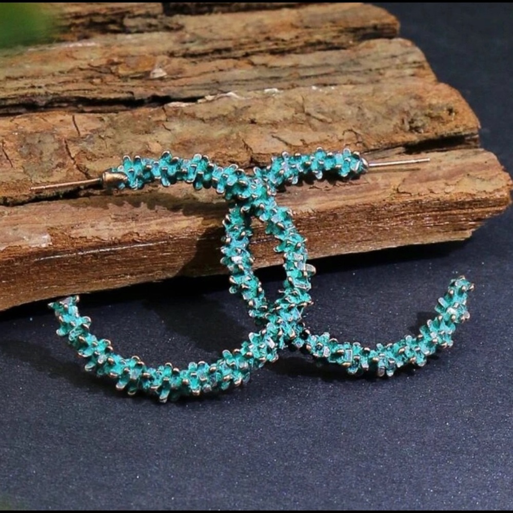 Boho Textured Turquoise Hoops